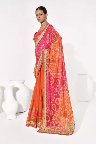 Orange georgette printed saree
