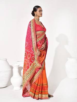 Orange georgette printed saree 5