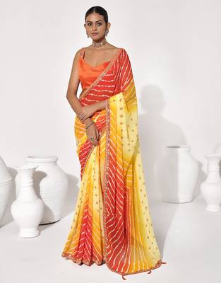 Yellow georgette printed saree 1