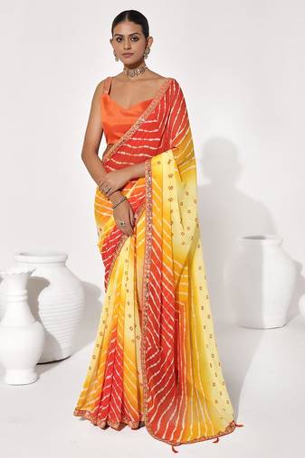 Yellow georgette printed saree