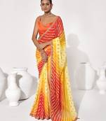 Yellow georgette printed saree