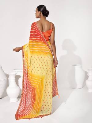Yellow georgette printed saree 2