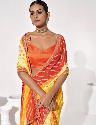 Yellow georgette printed saree 3