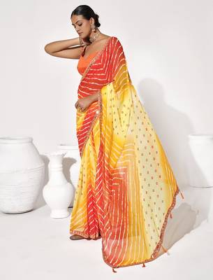 Yellow georgette printed saree 4