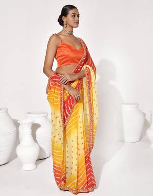 Yellow georgette printed saree 5