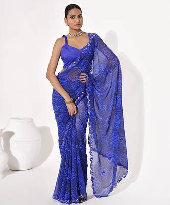 Blue georgette printed saree 1