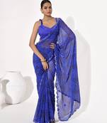 Blue georgette printed saree