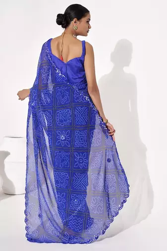 Blue georgette printed saree