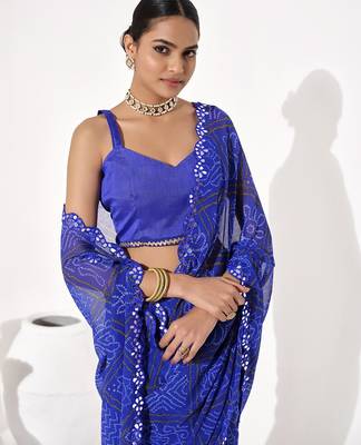 Blue georgette printed saree 3