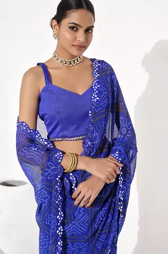 Blue georgette printed saree