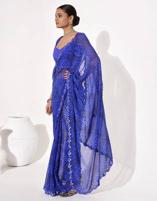 Blue georgette printed saree 4