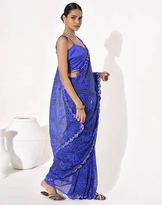 Blue georgette printed saree 5