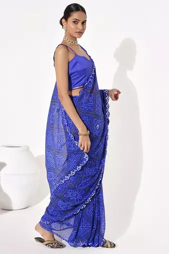 Blue georgette printed saree