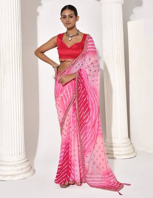 Pink georgette printed saree 1