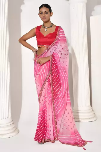 Pink georgette printed saree