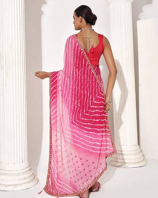 Pink georgette printed saree 2