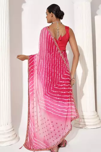 Pink georgette printed saree