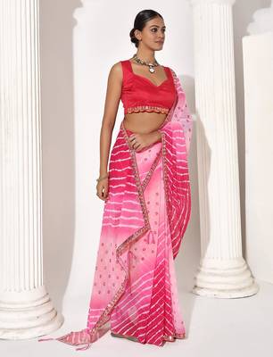 Pink georgette printed saree 5