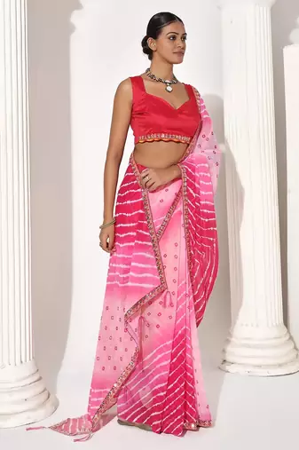 Pink georgette printed saree