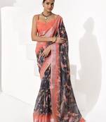 Black cotton blend printed saree