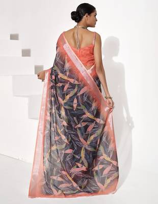 Black cotton blend printed saree 2