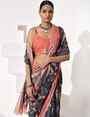 Black cotton blend printed saree 3