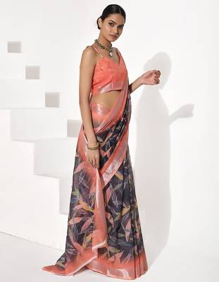 Black cotton blend printed saree 5