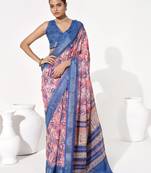 Blue cotton blend printed saree