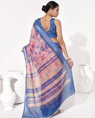 Blue cotton blend printed saree 2