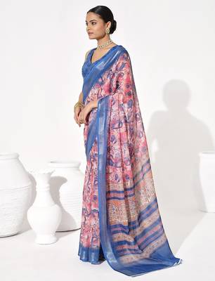 Blue cotton blend printed saree 4