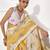 Yellow cotton blend printed saree