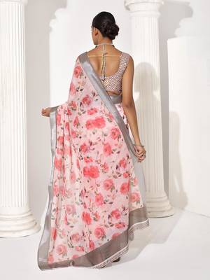 Pink cotton blend printed saree 2