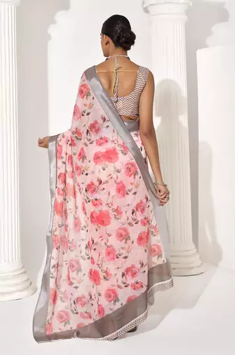 Pink cotton blend printed saree