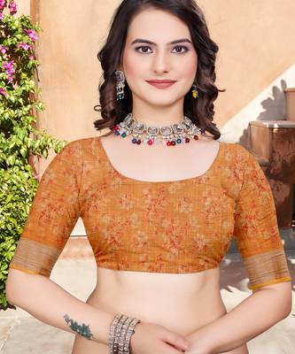 Off white linen cotton printed saree 5