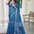 Teal blue linen cotton printed saree