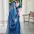 Teal blue linen cotton printed saree