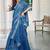 Teal blue linen cotton printed saree