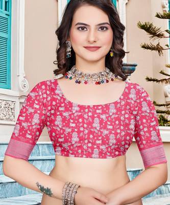 Off white linen cotton printed saree 5