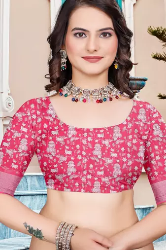 Off white linen cotton printed saree