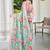 Sea green linen cotton printed saree