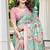 Sea green linen cotton printed saree