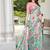 Sea green linen cotton printed saree
