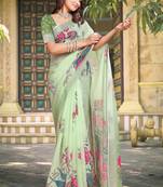 Pista linen cotton printed saree