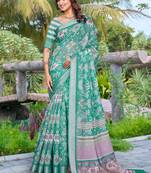 Rama linen cotton printed saree