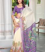 Lavender linen cotton printed saree