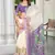 Lavender linen cotton printed saree