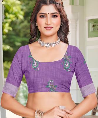 Lavender linen cotton printed saree 5