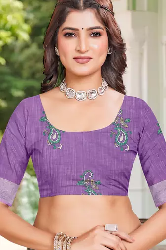Lavender linen cotton printed saree