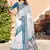 Blue linen cotton printed saree
