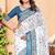 Blue linen cotton printed saree